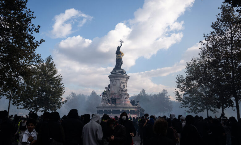 French unrest compounds debt crisis fears. Paris-listed stocks, bonds and the euro fall